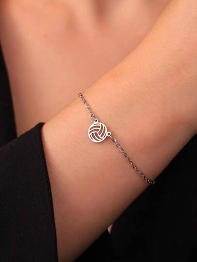 1 件女式镂空简约排球链手链，休闲不锈钢日常佩戴
