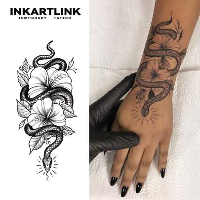  INKARTLINK 8*18cm 1st orm örtjuice mönster tillfällig tatuering, magisk tatuering, senaste 15 dagarna, semi-permanent tatuering, realistisk falsk tatuering, varar 1-2 veckor