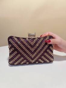 水钻闪光小手拿包绿色派对晚宴舞会活动晚宴包金属复古手提包单肩包 - 紫色 - 查看 2