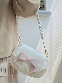 Bolsa de Ombro de Cor Sólida Feminina, Bolsa Transversal de Moda Fofa com Decoração de Laço, Adequada para Presente, Transporte Diário, Escola, Mini Carteira de Celular, Bolsa Plissada