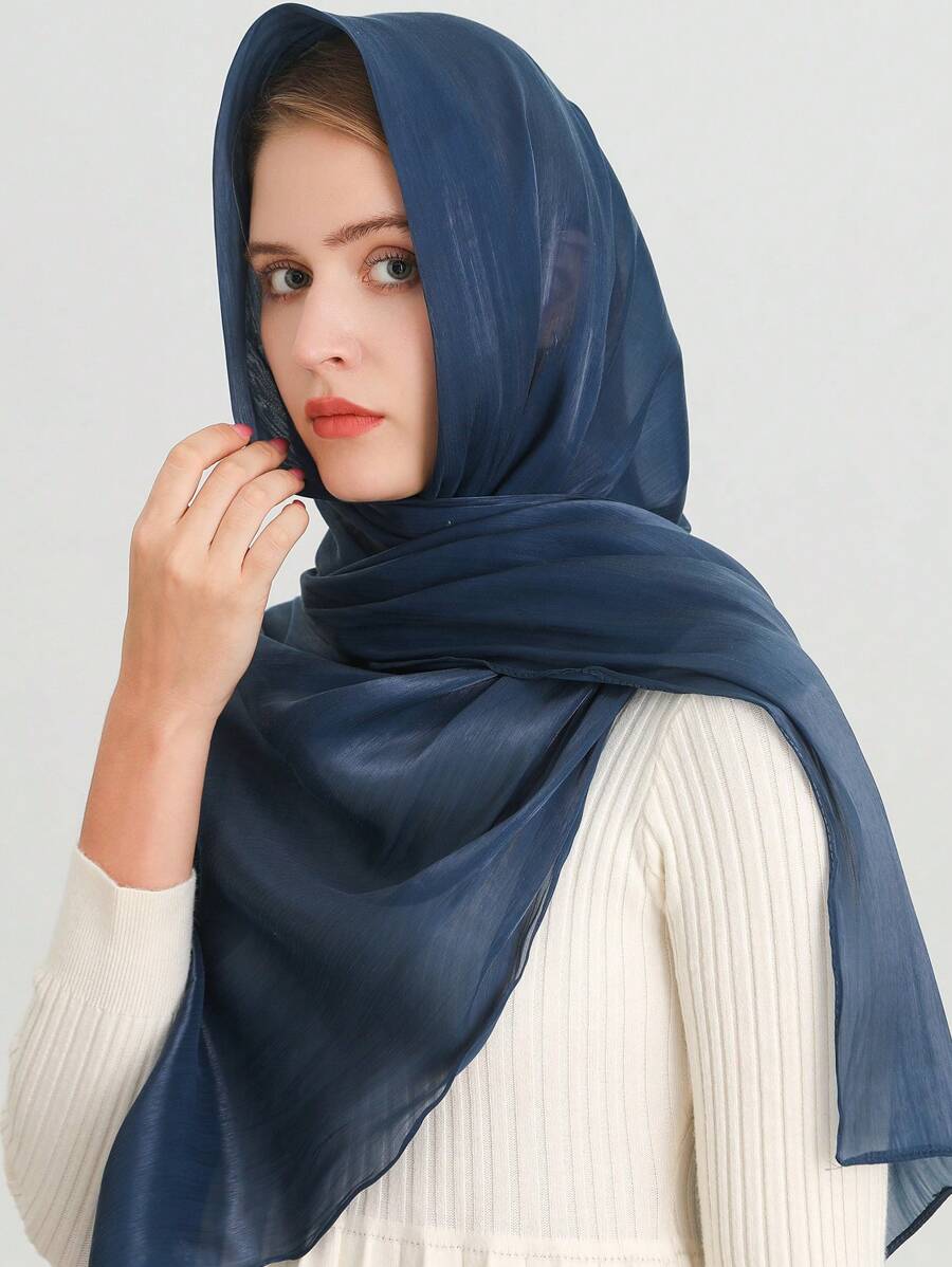 1 件女士优雅纯色仿丝矩形围巾、头巾、女士颈巾