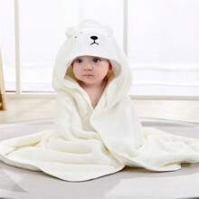 2pcs Baby Bath Towel Set, Unisex Animal Face Hooded Baby Cape, Soft Coral Fleece Cartoon Bathing Accessory For Infants, All Seasons Usage