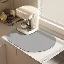 1PC Special-Shaped Oval Coffee Maker Mat, Solid Color, Simple Design, Absorbent Non-Slip Suitable For Kitchen, Living Room, Drain Pad