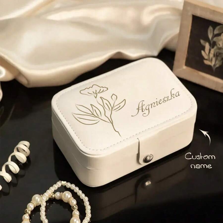 1pc, Custom Name, Personalized Jewelry Box, Ring And Necklace Zipper Jewelry Box, Gifts For Girls, Friends And Mothers, Exquisite Jewelry Box, Christmas Gift, New Year Gift, Holiday Gift, Blessing Gift - Multicolor - View 1