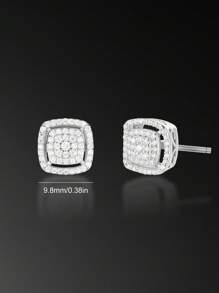 1 对时尚简约镂空公主方形钻石耳钉，防过敏 925 纯银订婚珠宝，适合男女，日常、周年纪念、派对、节日穿着，情人节、母亲节的最佳礼物 - 銀色 - 查看 3