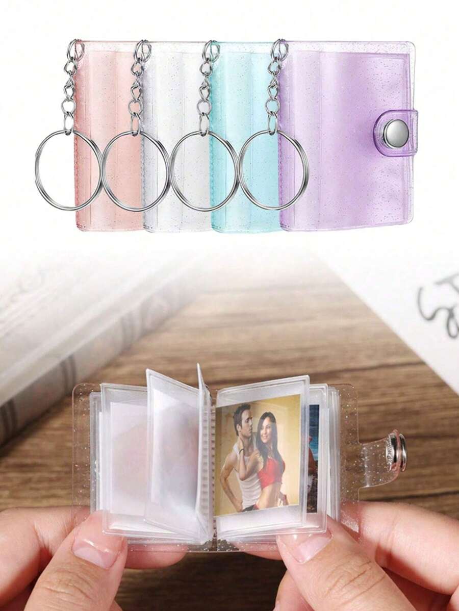 1PC/4PCS 1 Inch/2inch Mini Small Photo Album Valentine Photo Storage With Keychain Clear Pocket Photo Album Keychain For Picture Valentine Gift Wedding Birthday Anniversary Memory,Suitable For Photos, - Multicolor - View 1