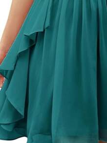 Vestido de encaje,Vestidos de dama de honor,Encaje,Adorno de cinturón,Dobladillo con volantes,Elegante,De moda,Ligero y fluido,Asimétrico,Adecuado para cenas formales,Cócteles