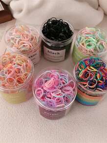 500pcs/Bottle Mini Colorful Elastic Hair Ties For Girls, Disposable, 0.6inch/1.5cm Small Size Suitable For Fine Hair Or Braiding Ponytail Holders Hair Elastics Hair Rubber Bands Scrunchies Hair Rope, Hair Bobbles