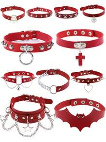 1 件哥特式颈链，时尚百搭可调节项圈项链，红色夸张女士项链，适合日常佩戴、节日派对、表演、时尚配饰、礼物 - 彩色 - 查看 1