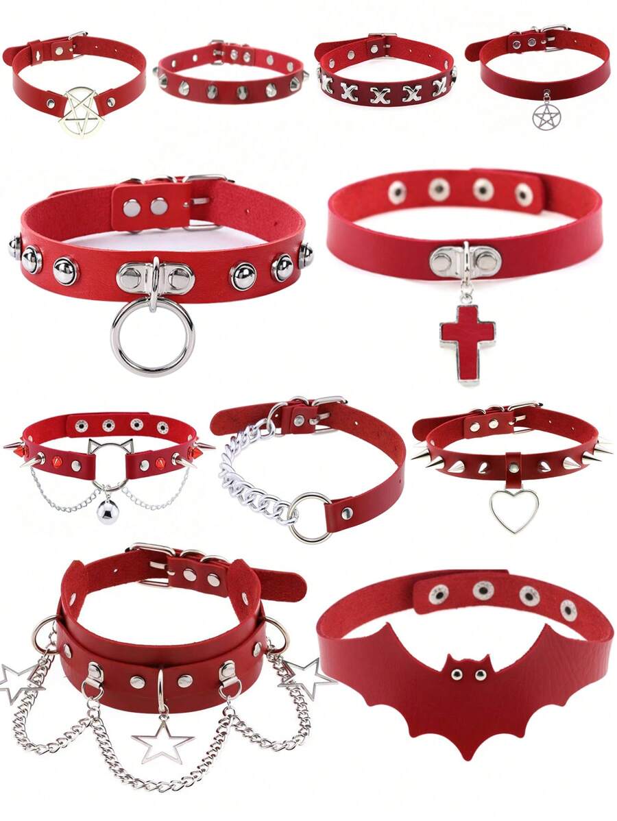 1 件哥特式颈链，时尚百搭可调节项圈项链，红色夸张女士项链，适合日常佩戴、节日派对、表演、时尚配饰、礼物 - 彩色 - 查看 1