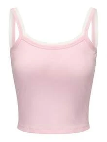 二合一短款上衣 黑白拼接性感针织背心 女士修身上衣