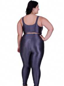 Conjunto Fitness Plus Size Cós Alto By Tina Top de Academia e Calça Cintura Alta Laura e Nicole