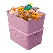 2 Piezas Canasta Grande Rattan Con Tapa Multiusos - Rosa - Ver 7