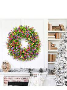 18in Farmhouse Colorful Cottage Wreath Spring Decoration, Durable And Stable Beautiful Artificial Wreath, All Seasons Hanging Ornament Festival Home Decor Yard Wedding Decoration - G - 查看 5