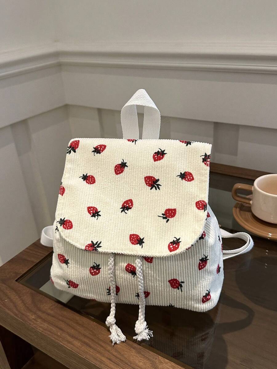 Fashionable Strawberry Print Luxury Feel Versatile Women Backpack