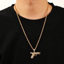 1 件流行欧美风格项链，嘻哈迷你枪，蛇，狼头，骷髅设计，水钻锆石，机枪吊坠，男士珠宝礼物 - 彩色 - 查看 1