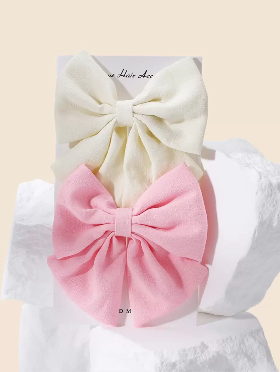 1/2pcs Satin & Chiffon Bow Hair Clips, New Candy Color Large Barrettes, College Style, No Card Paper, Suitable For Daily Use - 彩色 - 查看 1