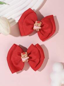 2pcs/Pack Cute Red Bow Teddy Bear DIY Hair Clips Children Girl Hair Accessories