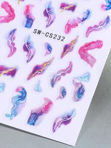 3D Metallic Marble Nail Stickers 2pcs Asymmetric Gradient Bloom Pink Blue Gold Foils Line Design DIY Y2K Self-Adhesive Gel Polish Sliders Nail Art Decoration Nail Supplies
