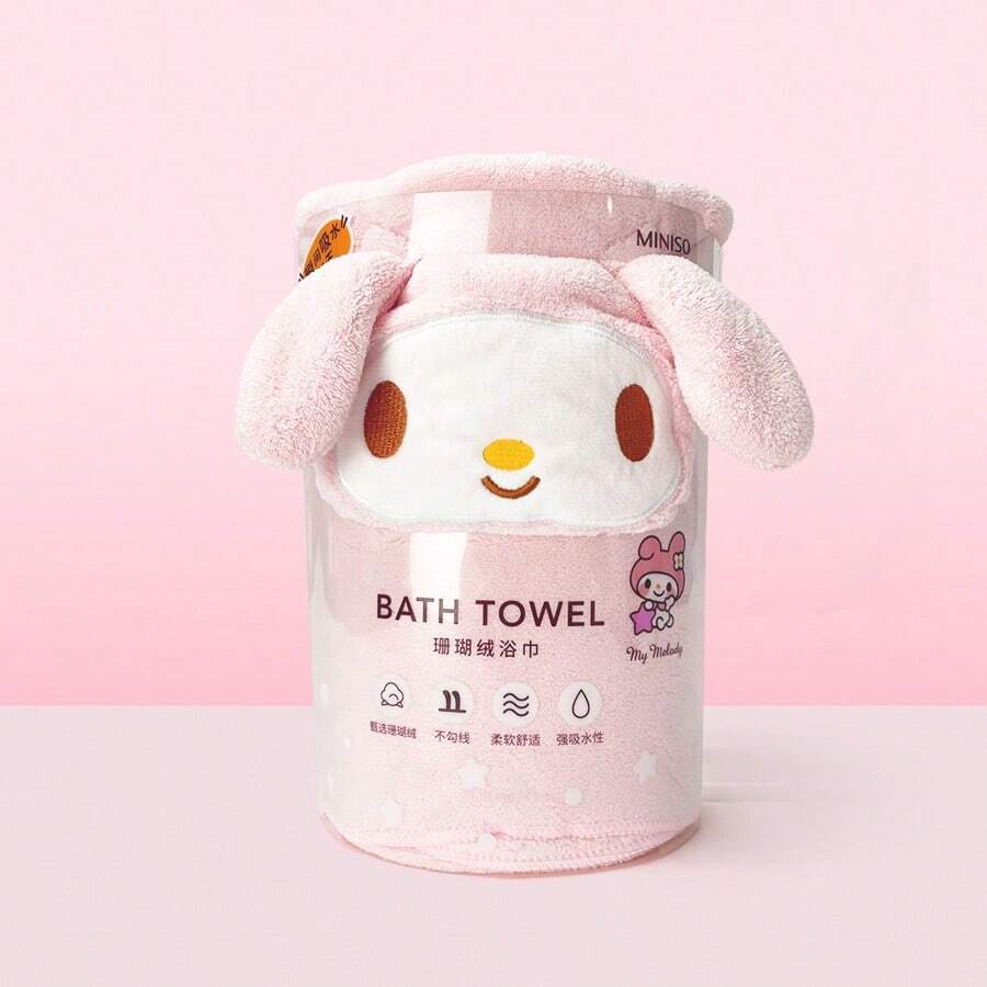Miniso Soft Touch, Fast Drying Speed, Cute Cartoon Pattern Bath Towel, Suitable As Birthday Gift, Holiday Gift, Girls' Dormitory Supplies, Easter Gift, Rama Gift, Student Dormitory Bathroom Supplies - Pink - View 1