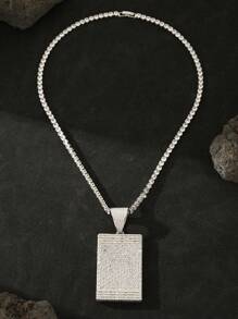 1pc Hip Hop Iced Out Men's Gift Accessories Punk Style Plating Platinum Plating Cuboid Simple Tag Rhinestone Pendant Necklace High Quality Luxury Gorgeous Zirconia Oxide 4mm 20 Inch Tennis Necklace Rock Style Couple Jewelry
