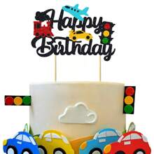 1Pc Transportations Cake Topper Transportation Traffic Light Happy Birthday Cake Topper For Traffic Vehicle Bus Car Train Plane Ship Themed Birthday Party Supplies
