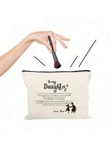 Daughter Gift From Mom To My Daughter Makeup Cosmetic Bag Birthday Graduation Gift For Daughter Wedding Gift Adult Daughter Gift Travel Toiletry Bag Daughter Bridal Shower Gift Make Up Pouch Makeup Bag Gift For Make Up Organizer For Makeup Tools Wash Bag For Women - Beige - View 2