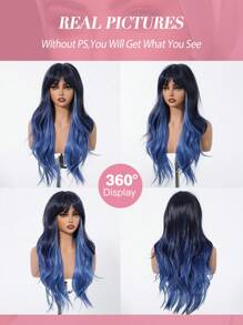 Ava WIGS 26 Inch Blue Ombre Wig Long Curly Wig For Women Synthetic Wig Colorful Punk Music Festival Wigs Daily Cosplay Party Use