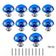 10 peças de maçanetas de armário de vidro de cristal, maçanetas de porta de móveis de cômoda, puxadores de gaveta, gaveta em formato de diamante de 30 mm, para guarda-roupa e armário, puxadores de maçanetas de armário, puxadores de maçanetas de gaveta de cozinha com parafusos
