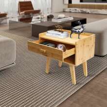 XIANXUS Bamboo Nightstand W/ Drawer End Side Table End Table For Bedroom Living Room US