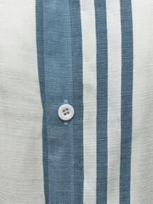 Men's Casual Striped Short Sleeve Shirt, Fashionable & Versatile, Collared, Full Front Button Design, Suitable For Business, Work, And Leisure Wear - Blue - View 5