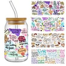 4 件/套 Boho Positive Self-Love UV DTF 杯包装贴花转印防水自粘转印纸适用于马克杯水瓶杯，DTF 转印纸适用于 16 盎司玻璃罐包装，3D 水晶标签防水防刮，DIY 包装转印纸时尚女士贴花 DIY 工艺品 - 高品质（11X24 厘米）4.3 英寸 x 9.4 英寸