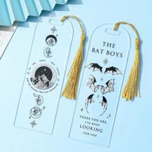1/2pcs New Exquisite Mountain Moon And Dragon Wing Pattern Charming Transparent Acrylic Tassel Bookmarks, Creative Exquisite Transparent Bookmarks For Book Lovers, For Family And Friends Of The Exquisite Cultural And Creative Bookmarks Gifts,School Supplies,Back To School - one-size - View 2