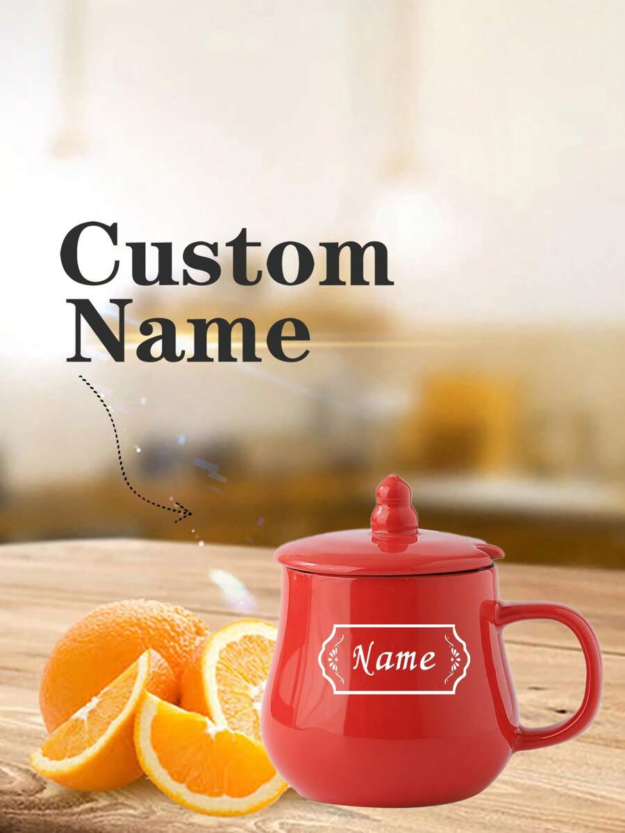 1 pieza Taza de cerámica roja con tapa, personalizable con nombre/texto, regalos para amigos, maestros, padres, tazas de oficina