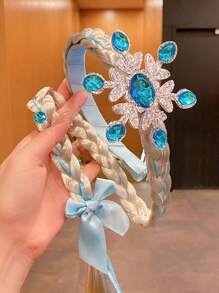 1pc Princess Blue Snowflake Braided Wig Headband, Cartoon Styling Accessory For Children Holiday Performance
