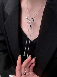 1 件可调节几何毛衣链项链吊坠配蛇饰，简约设计，时尚锁骨链