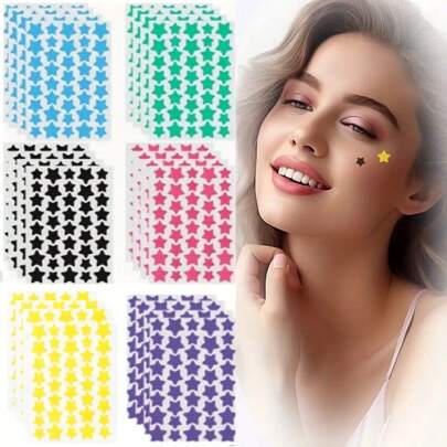 480 piezas de pegatinas de estrellas, pegatinas de estrellas de recompensa, pegatinas creativas con caras (solo para uso decorativo, no es un producto cosmético), pegatinas de estrellas, manualidades y decoración de oficina, planificación y suministros escolares para maestros