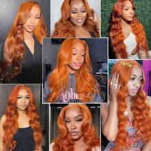 34 Inch 350 Ginger Lace Front Wigs Human Hair Pre Plucked 250% Density Body Wave Lace Front Wigs Human Hair Orange 350 Wig HD Transparent Full Frontal 13x4 #350 Ginger Colored Natural Wig For Woman - S350 - 查看 9