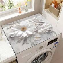 1PC White Floral Print Washing Machine Dust Cover Mat, Quick-Dry Absorbent Counter Top Pad For Laundry And Kitchen, Microwave And Refrigerator Dust CoveR Home Decoration Table Decoration,Party Decoration,Wedding Decoration,Dining Room Kitchen Decoration,Room Decoration,Home Decoration - Multicolor - View 13