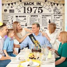 1pc 50th Birthday Party Decorations, Retro Back To 1975 Banner 50th Birthday Party Poster Supplies Vintage 1975 Backdrop Photography Backdrop Men And Women 50th Party Decorations