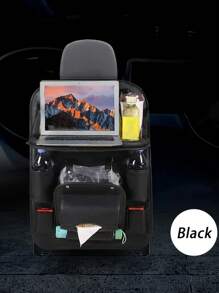 1pc PU Leather Hanging Car Seat Back Storage Bag, Travel Accessories Kick Mat Seat Protector With Cup Holder, Universal Seat Cover, Extra Large Capacity Car Organizer For SUV, Multi-Functional Space Saver, Available In 3 Models (Standard, Tray, Trash Can) - Style a - View 10