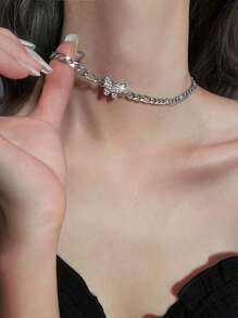 1 件简约奢华水钻蝴蝶项链，休闲颈链 - 銀色 - 查看 6