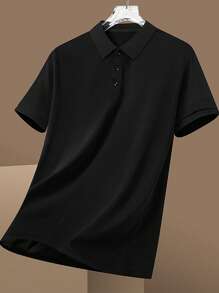 男士修身黑色 Polo 衫 - 轻盈透气面料，适合休闲、办公和户外活动（适合年轻成人和商务休闲男士） - 黑色 - 查看 3