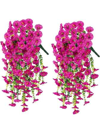 Juego de 2/4/6/8 piezas de plantas artificiales colgantes de flores de seda y eucalipto verde para uso en exteriores con protección UV, ideal para decoración de bodas, porches, salas de estar, oficinas, paredes, patios y estanterías