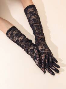1 双玫瑰蕾丝长款晚礼服手套