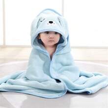 2pcs Baby Bath Towel Set, Unisex Animal Face Hooded Baby Cape, Soft Coral Fleece Cartoon Bathing Accessory For Infants, All Seasons Usage