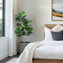 Artificial Tree,Faux Fiddle Leaf Fig Tree,6ft Tall Ficus Tree Artificial For Home Decor,Fake Lyrata Fig Plants Green Tree With Pot For Indoor Outdoor Home Office Living Room Bathroom Decor - 4 英尺 - 查看 3