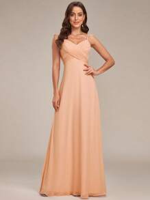 EVERPRETTY Spring Sexy V-Neck Spaghetti Strap Backless Evening Dress, Casual Chic, Suitable For Daily Wear, Peach Bridesmaid Dress, Wedding Guest Dress - Coral Pink - View 6