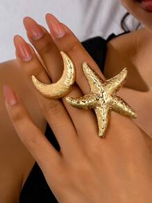 1 pieza Anillo de moda con forma de luna creciente dorada exagerada, apto para fiestas, festivales, celebraciones, Eid Al-Fitr