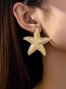 1 对女士简约几何海星耳钉，海洋风格